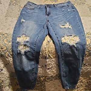 Judy Blue Medium Blue Distressed Skinny Jeans with Floral Patch Details